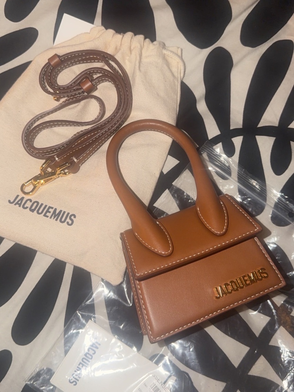 Jacquemus Cognac Le Chiquito Mini Top-Handle Bag with Gold Logo